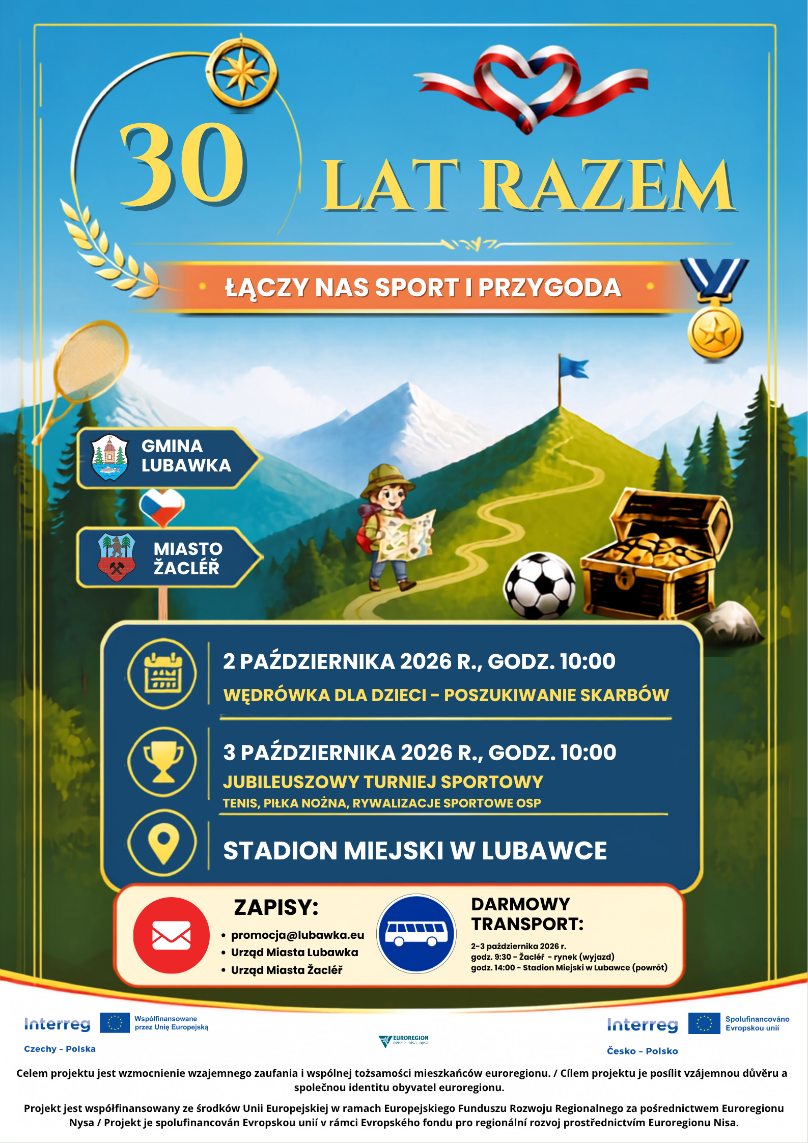 Świętujmy razem 3️⃣0️⃣-lecie partnerstwa Gminy Lubawka i Miasta Žacléř!